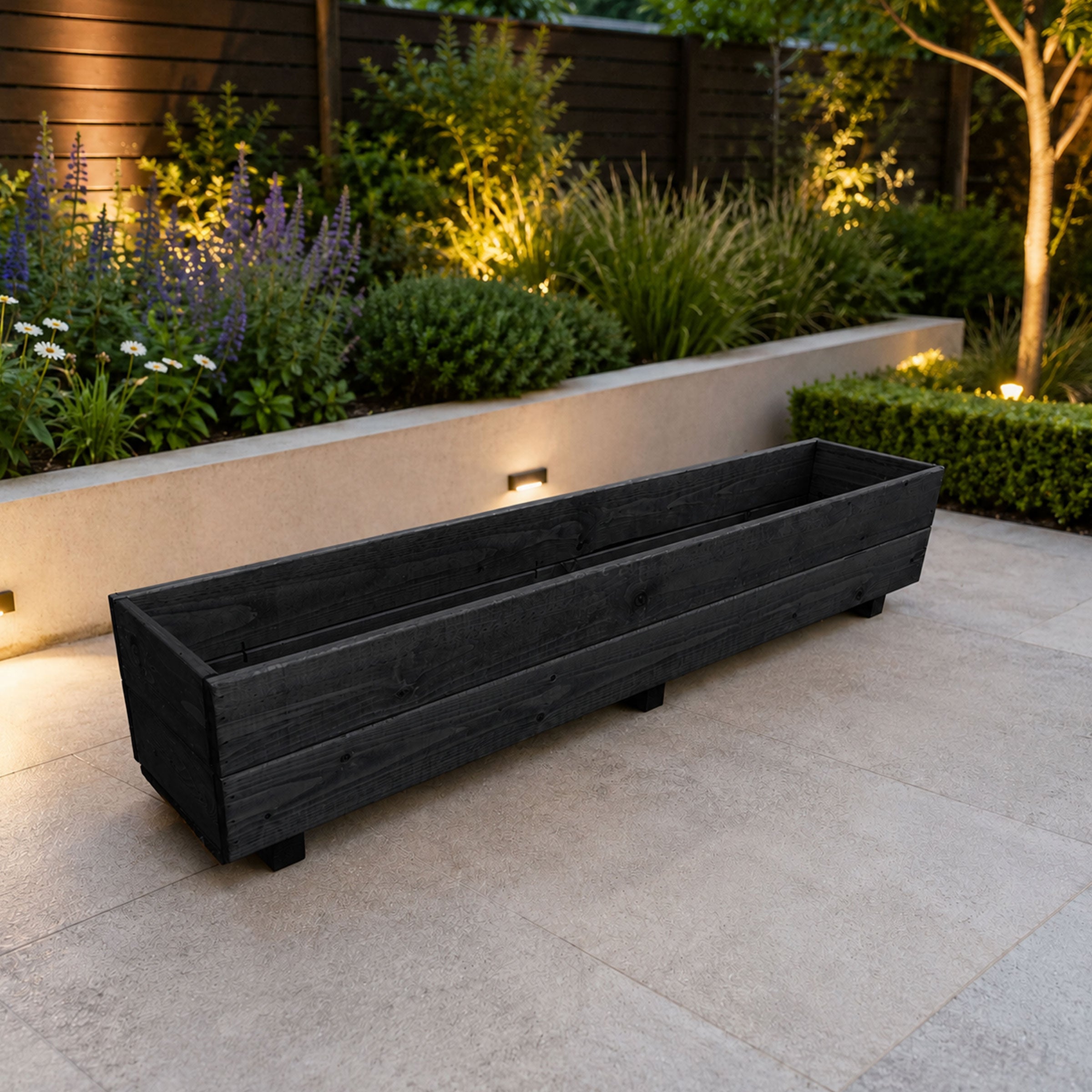 Modern Black Wooden Window Box Planters - Fully Assembled Timber Troughs