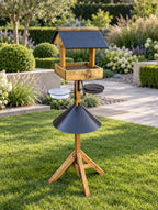 Wooden Garden Bird Feeding Station with Squirrel Baffle, Water Bowl & Mesh Tray - Coverham