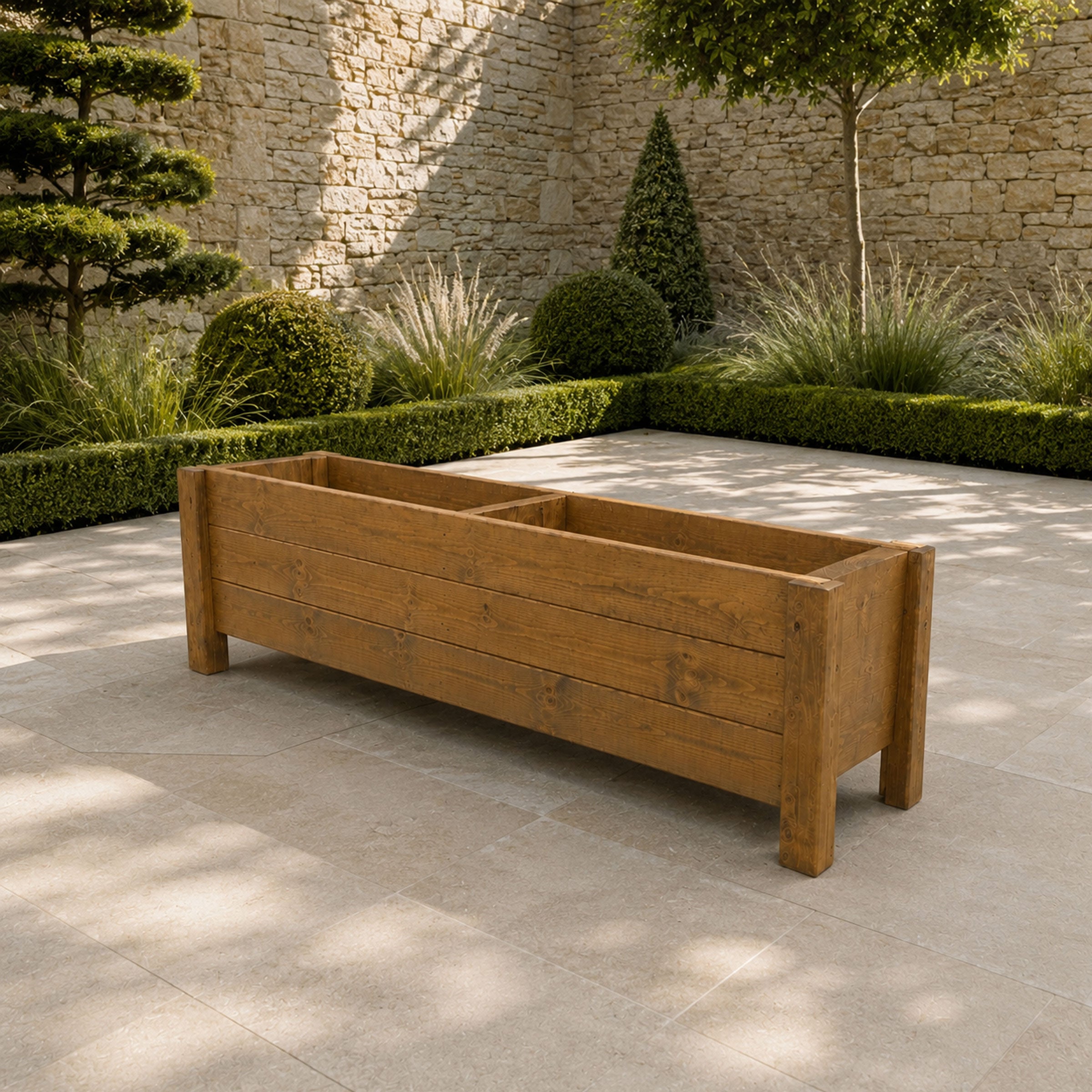 Handmade Wooden Planter Box - Outdoor Trough Planter for Garden & Patio