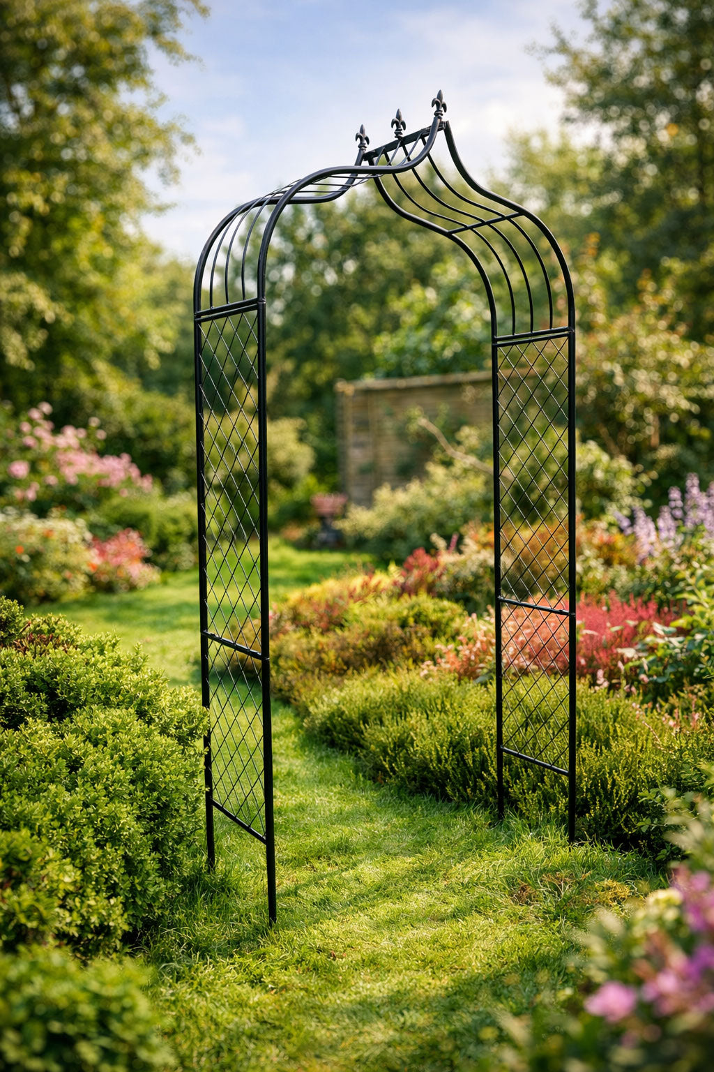 Decorative Garden Arch Trellis Frame - Black Outdoor Garden Archway for Clematis &amp; Climbing Rose Plants