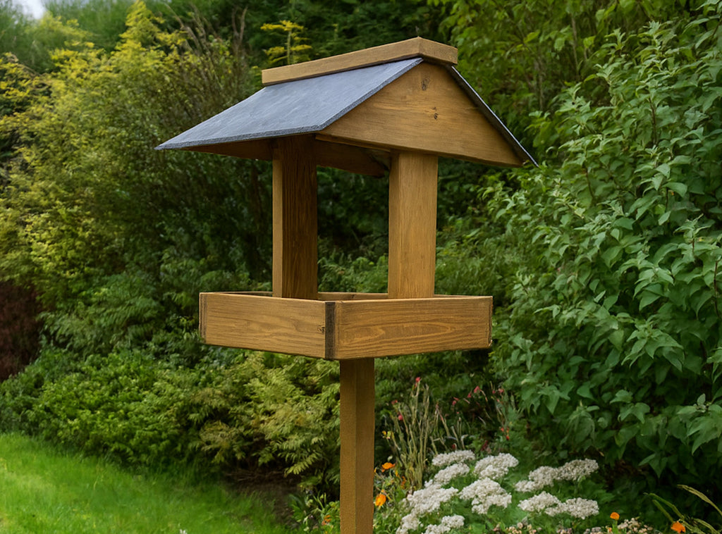 Wooden Bird Tables - Real Slate Roof British Garden Feeders