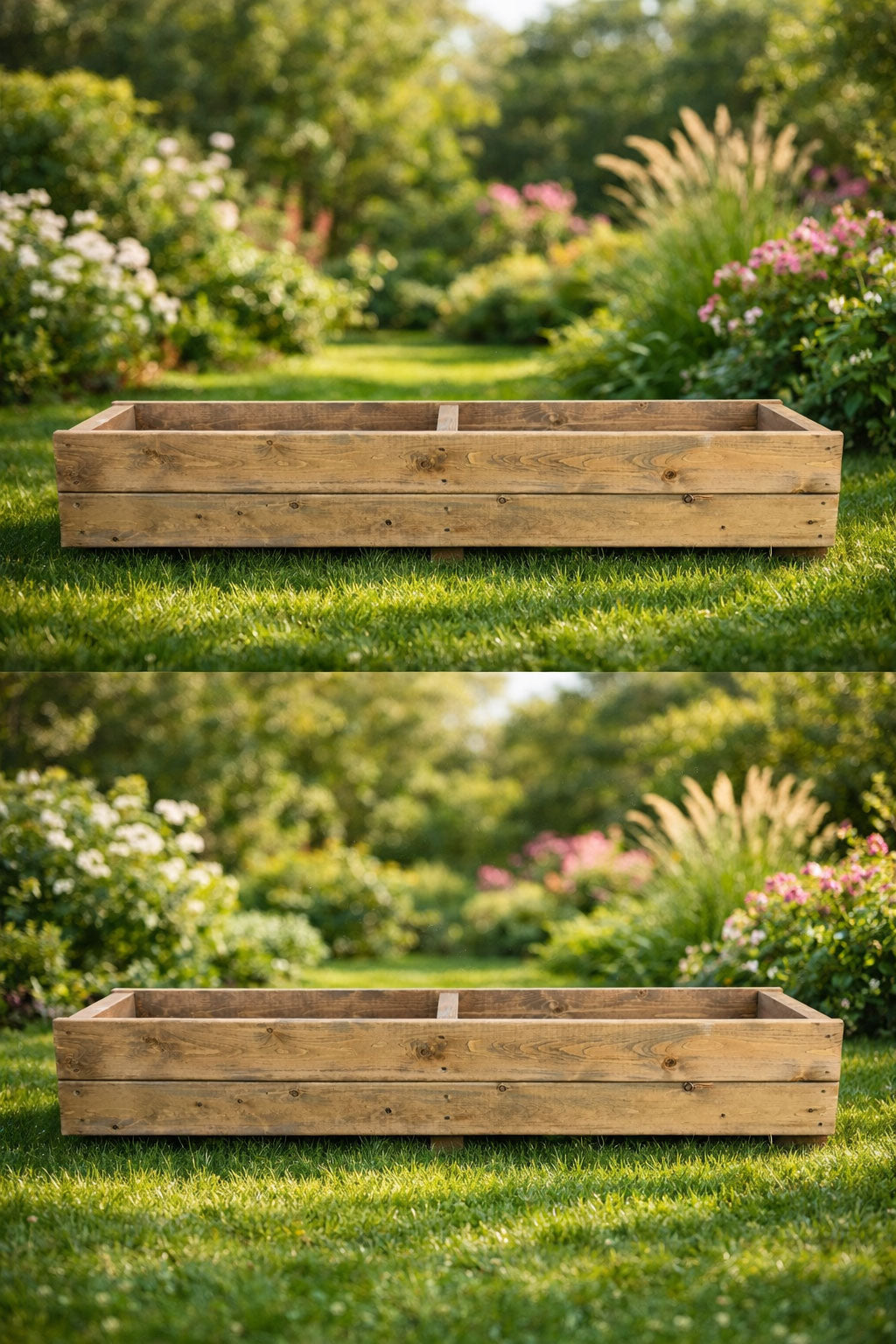 Wooden Garden Planter Box Planter Patio Balcony Trough for Herbs & Flowers - Set of Two