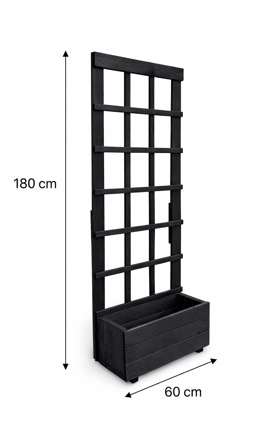Heavy-Duty Wooden Planter with Trellis Plant Support - Modern Black Finish