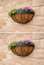 Metal Moon Wall Planters Twin Pack - Outdoor Hanging Plant Baskets with Coco Liners for Garden Walls