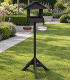 Meadows Wooden Bird Table with Black Roof & Multi-Feeding Station - Garden Wild Bird Station