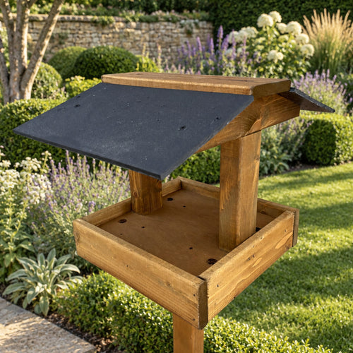 Coverdale Wooden Bird Table with Black Roof and Sturdy Stand for Garden Wild Birds