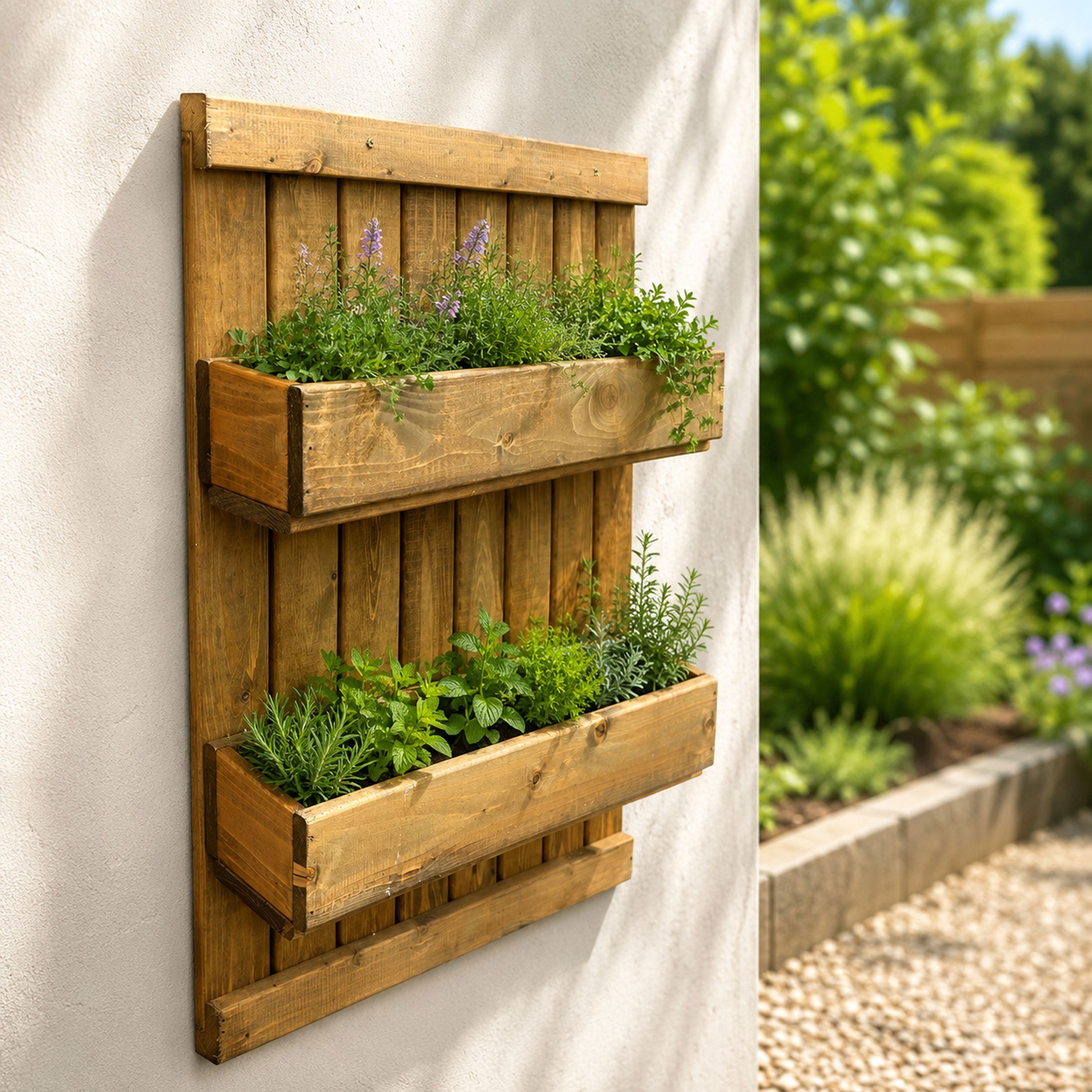 Wooden Herb Planter with Trellis Wall Mounted Raised Flower Box for Patio Balcony Garden