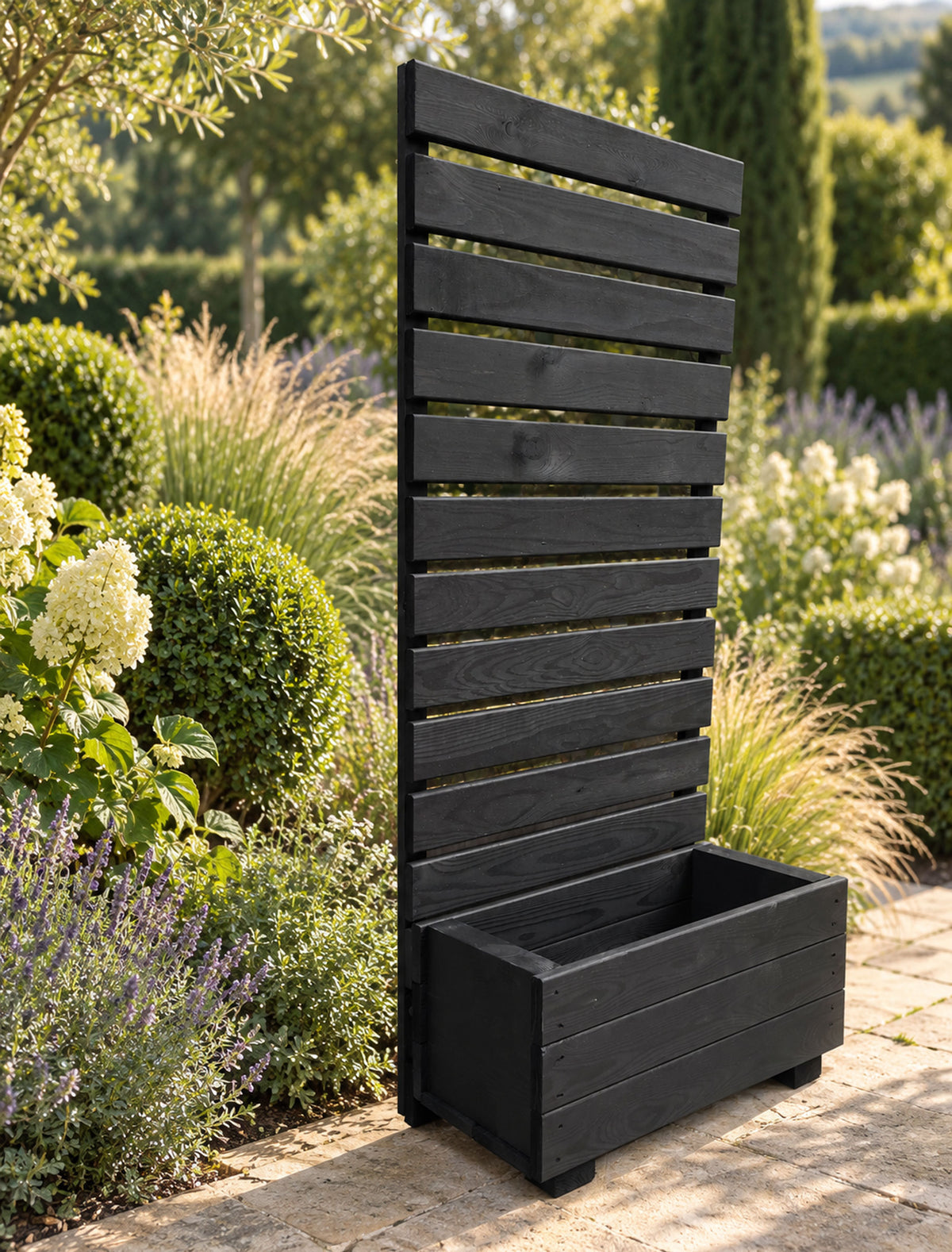Wooden Planter with Trellis Privacy Screen - Black Climbing Plants for Patios & Decking