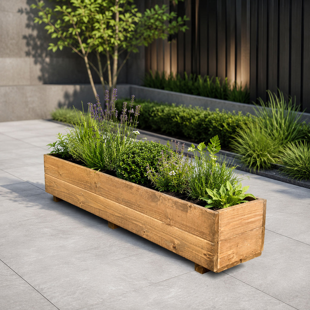 Wooden Window Planter Trough - Fully Assembled Timber Flower &amp; Herb Planter
