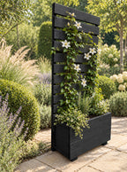 Wooden Planter with Trellis Privacy Screen - Black Climbing Plants for Patios & Decking