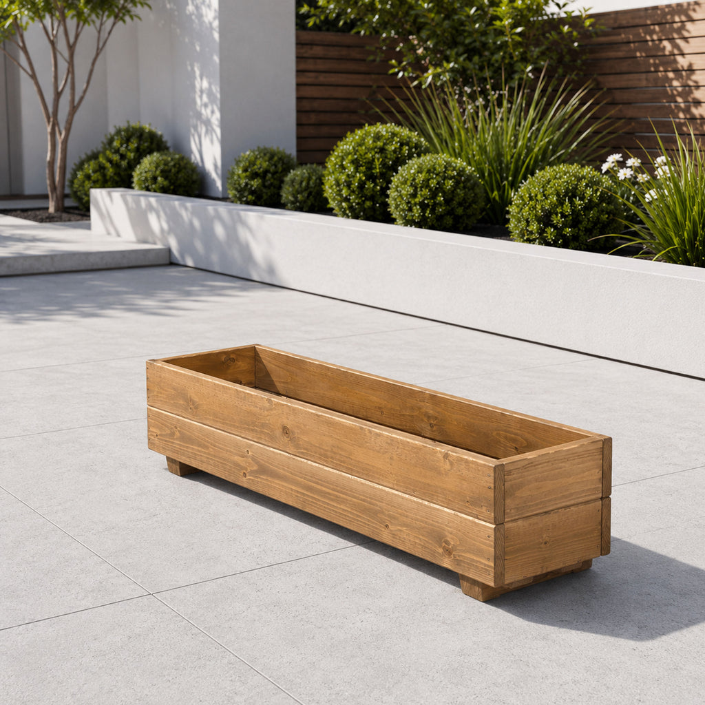 Wooden Window Planter Trough - Fully Assembled Timber Flower &amp; Herb Planter