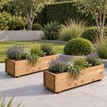 Twin Pack Tan Wooden Garden Planters Heavy Duty Flower Plant Trough Boxes Patio Herb 80cm Long  Fully Assembled