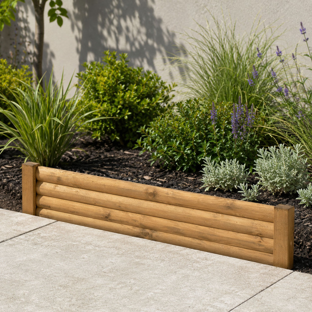 Wooden Garden Edging with Stakes – Decorative Log Style Lawn Border for Flower Beds & Pathways