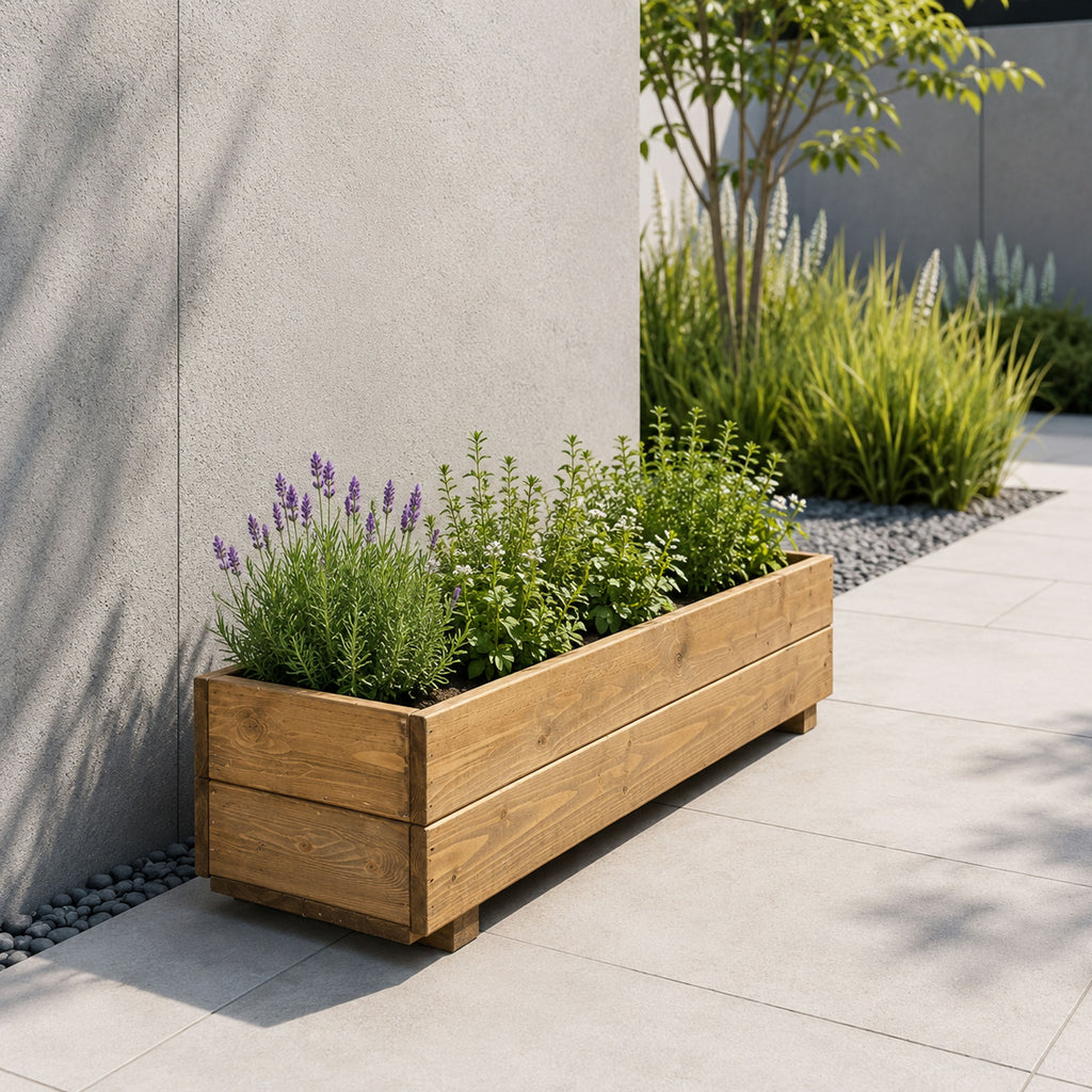 Wooden Window Planter Trough - Fully Assembled Timber Flower &amp; Herb Planter