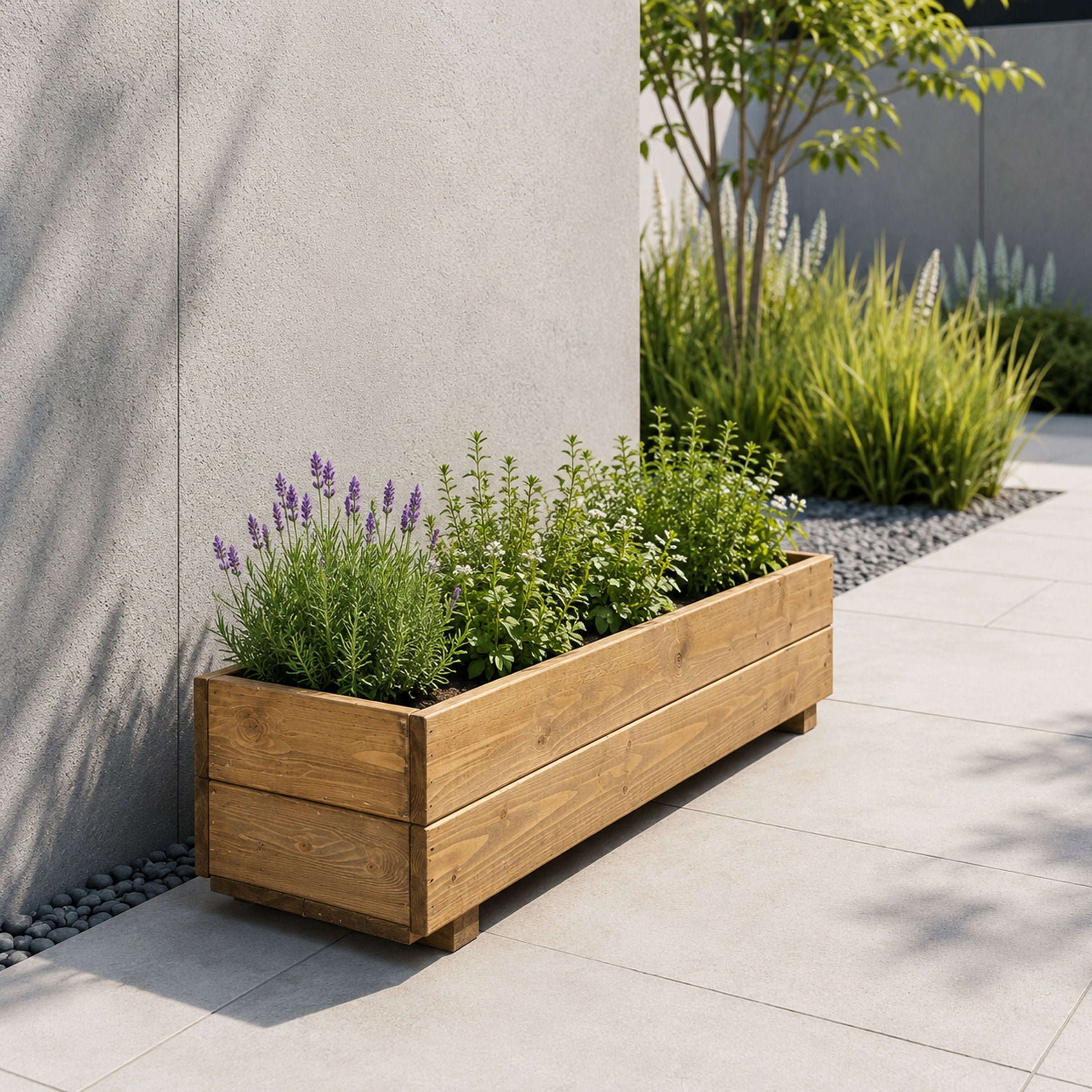 Wooden Window Planter Trough - Fully Assembled Timber Flower &amp; Herb Planter