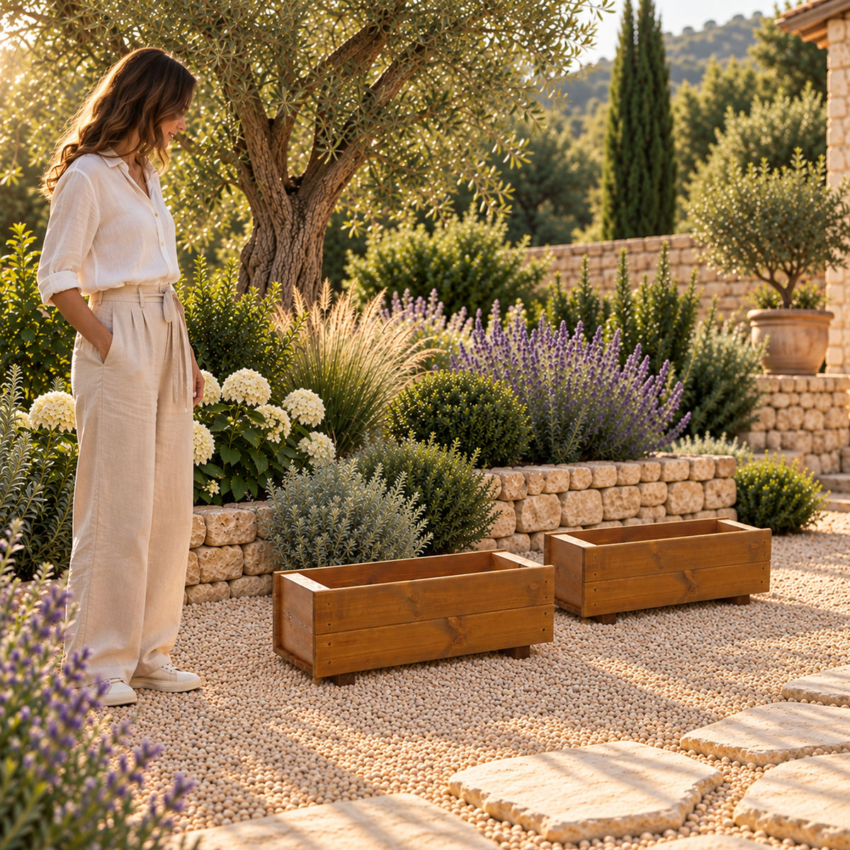 Timber Garden Planters - Pair of 60cm Rectangular Trough Boxes
