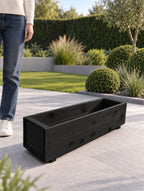 Twin Pack Black Wooden Garden Planters Heavy Duty Flower Plant Trough Boxes Fully Assembled  Patio Herb 80cm Long