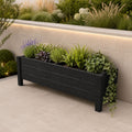 Raised Wooden Planter Trough - Handcrafted Black Timber Planter with Elevated Base