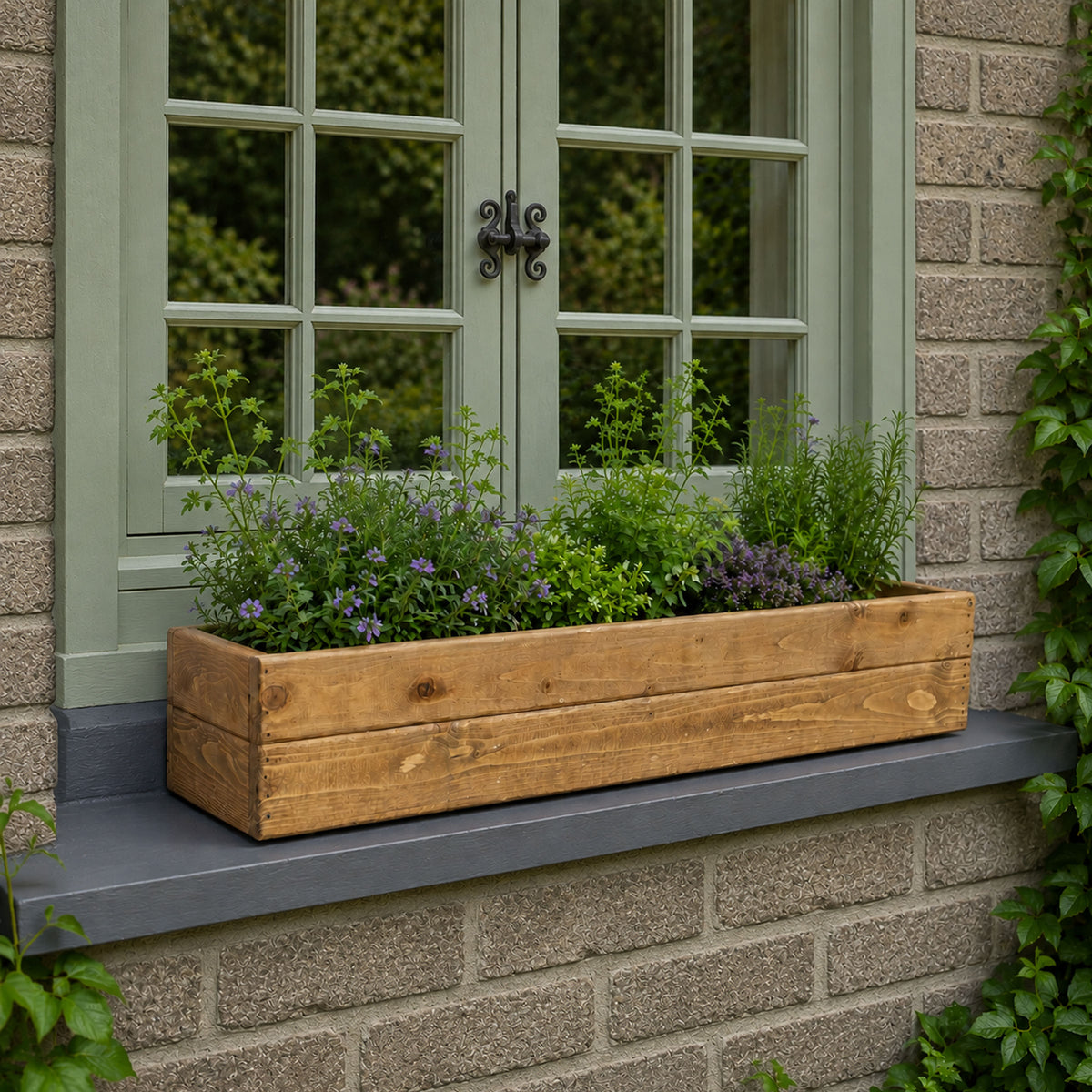 Wooden Window Boxes – Handmade Outdoor Timber Planter Troughs for Flowers, Herbs, Patios & Gardens – Fully Assembled