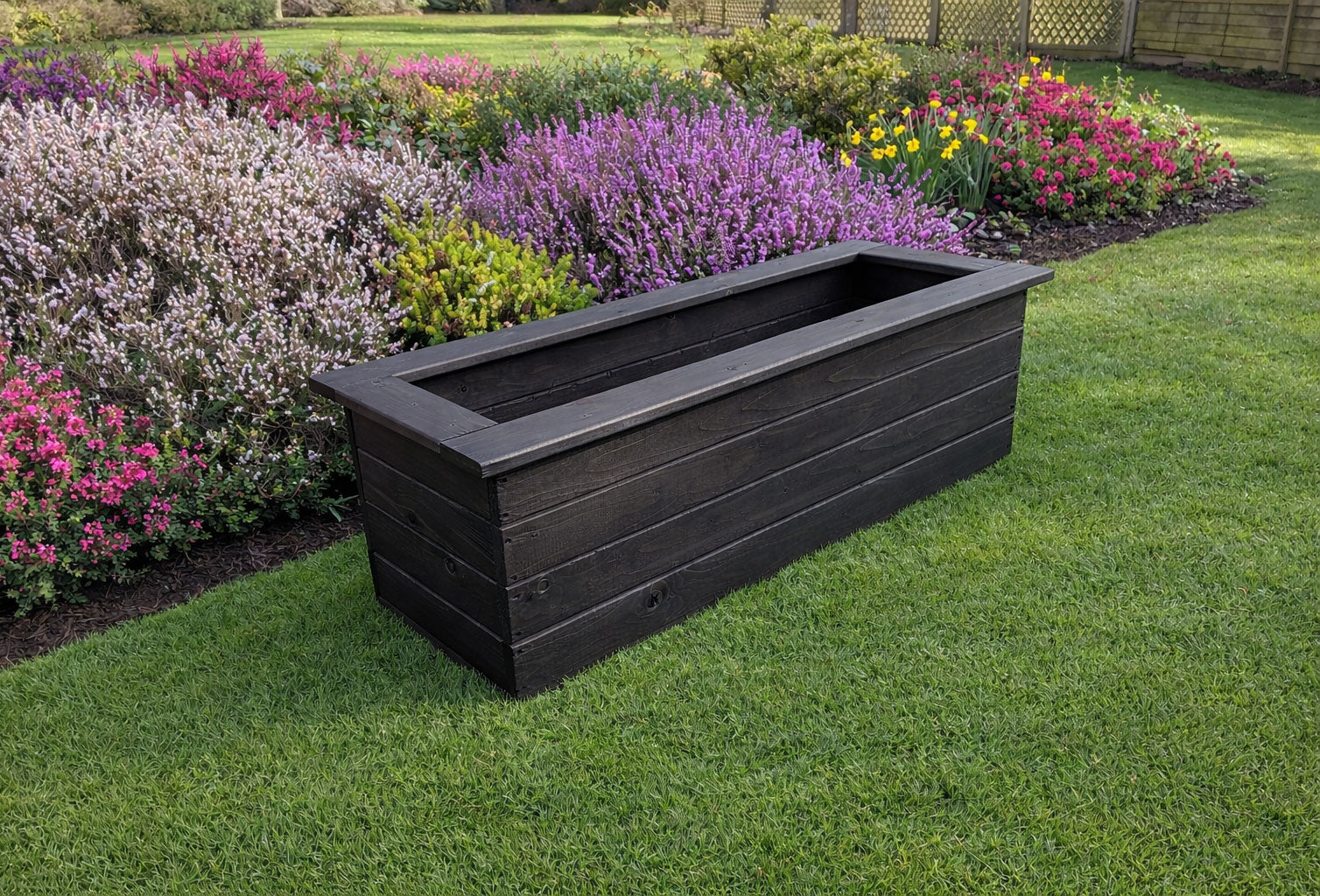 Large Wooden Trough Planters - Black Outdoor Garden & Patio Flower Boxes