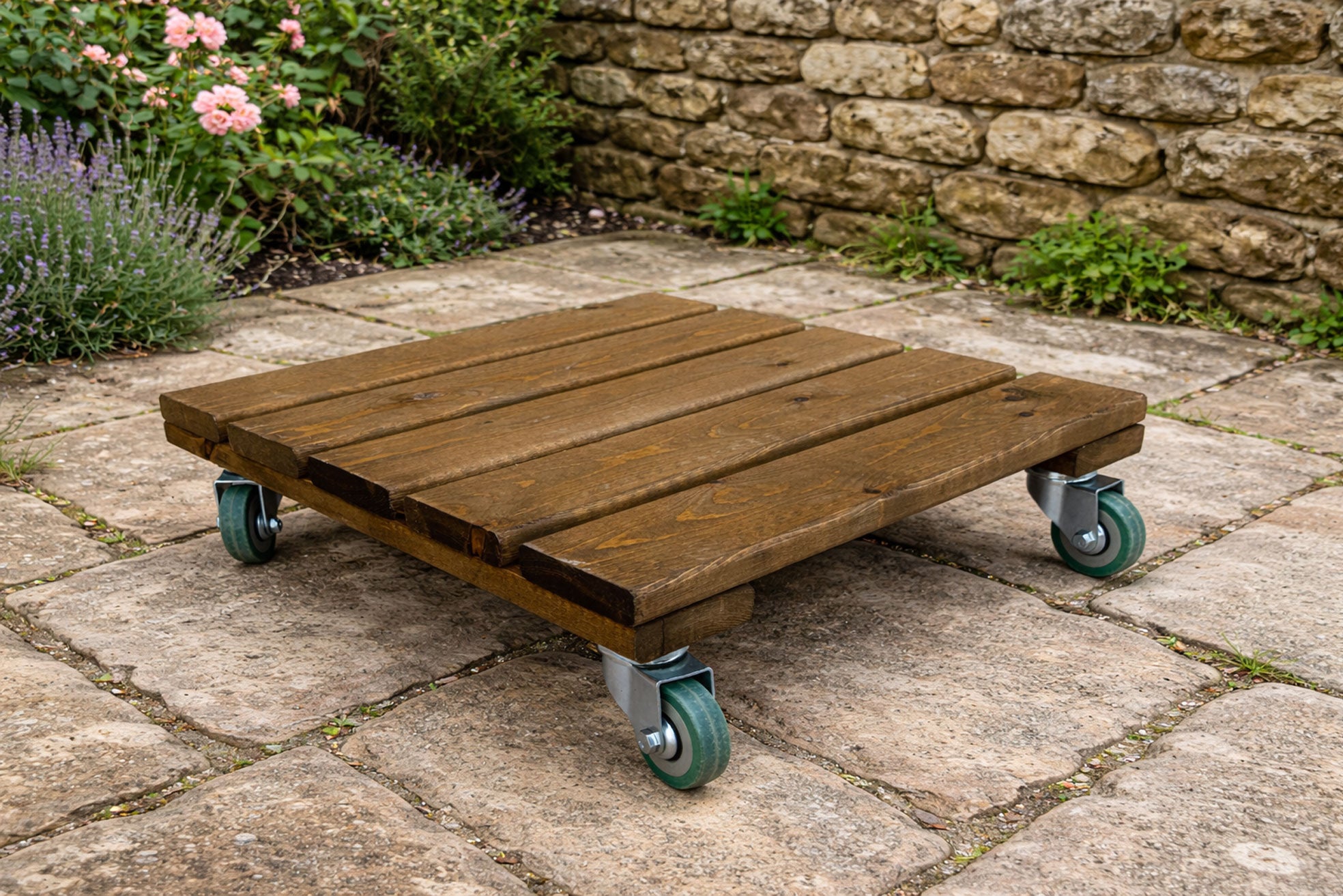 Solid Timber Plant Pot Stand with Wheels - Planter Plant Caddy 3 Sizes