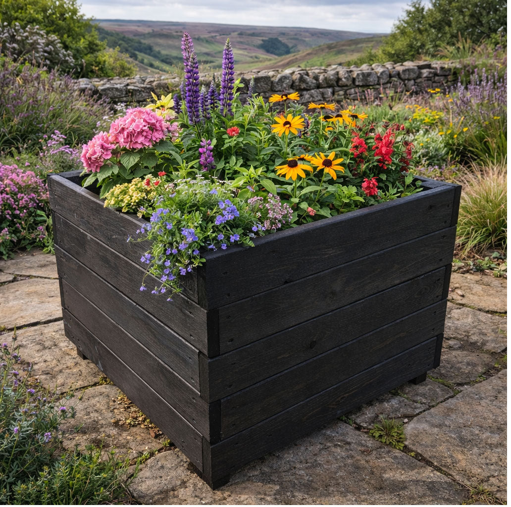 Heavy Duty Square Black Planter for Garden Plants & Flowers Black