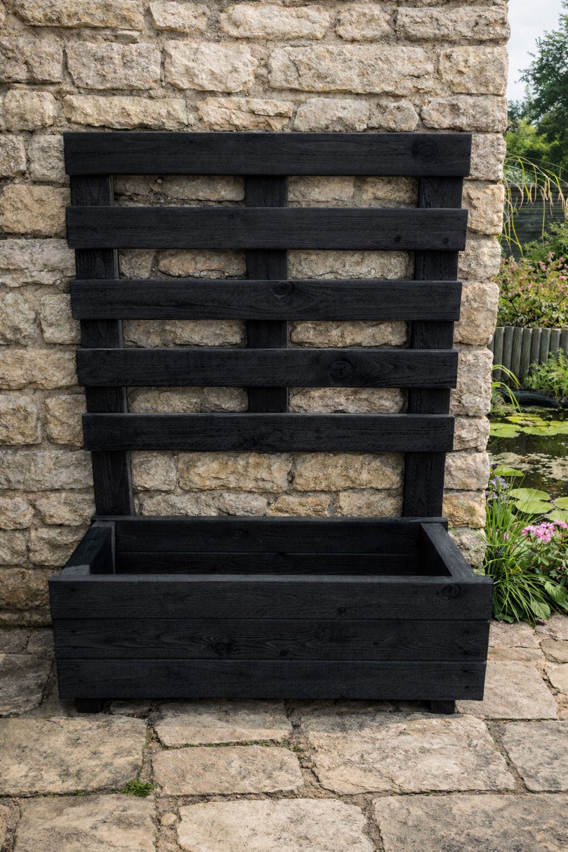 Modern Wooden Black Planter with Trellis - Vertical Frame Garden Planter