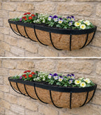 Twin Pack Outdoor Metal Wall Planters 60cm Window Boxes with Natural Coir Liners for Garden Walls
