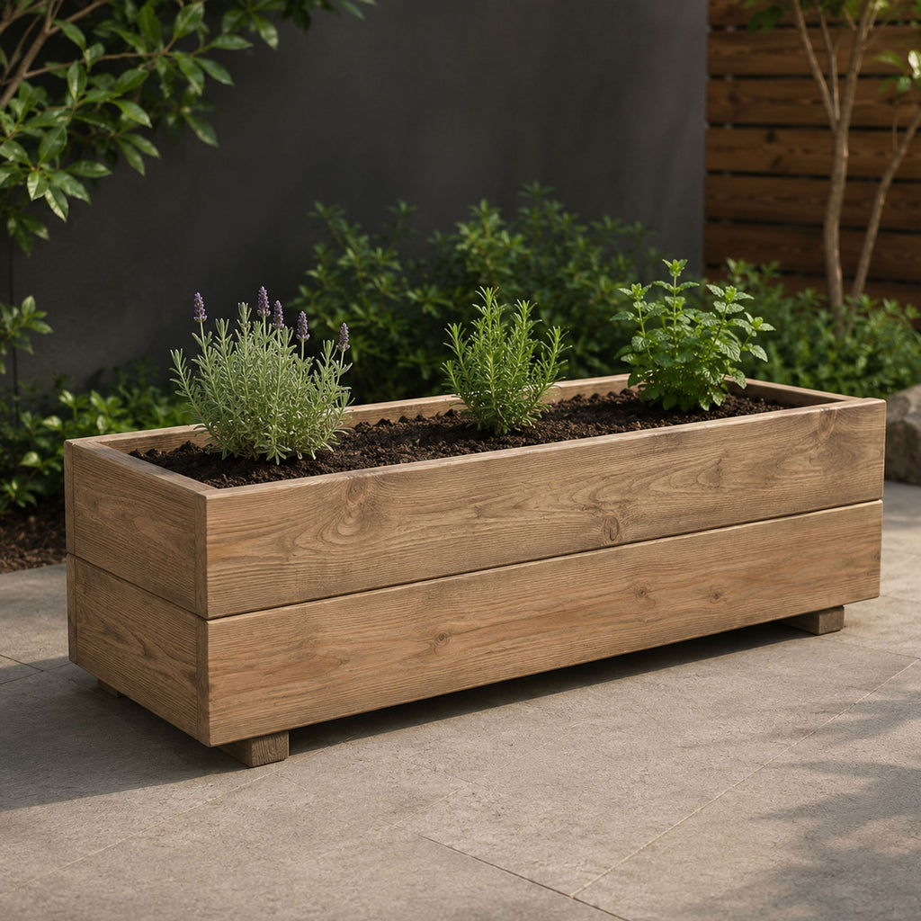 Wooden Garden Planter 90cm Raised Flower Herb Trough Patio Decking Pot