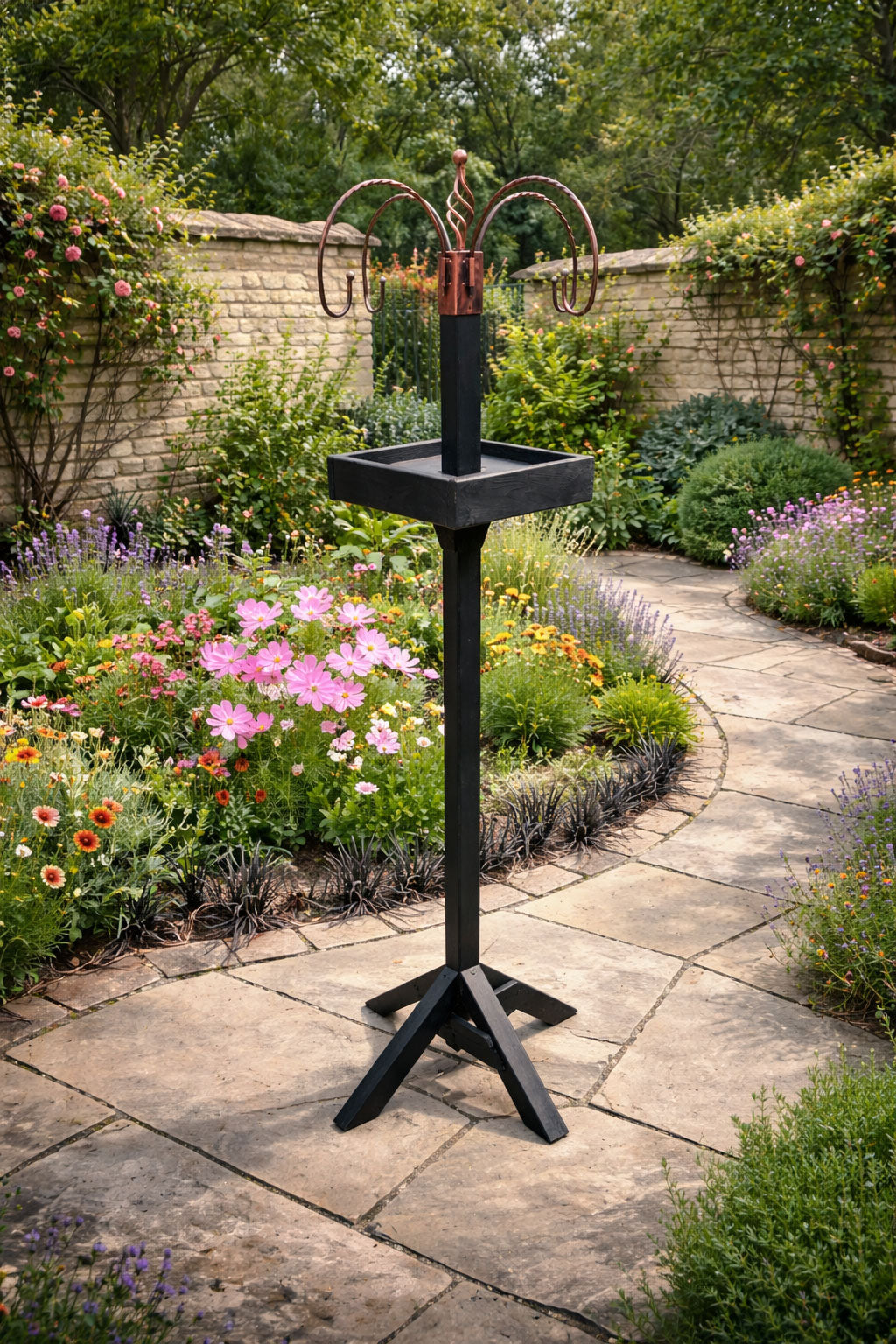 Wooden Bird Table Feeding Stand with Four Hooks Large Garden Bird Feeder Station for Patio Outdoor