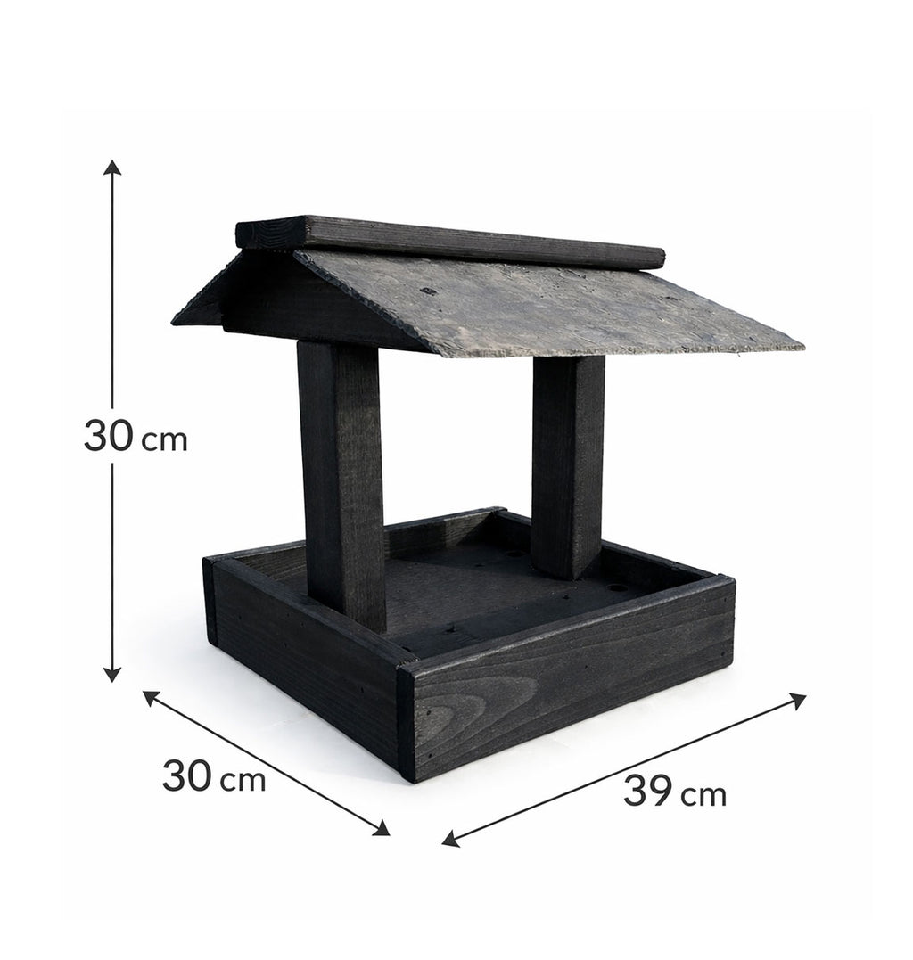 Wooden Bird Feeding Table for Garden Birds - Slate Roof Outdoor Bird Feeder with Drainage