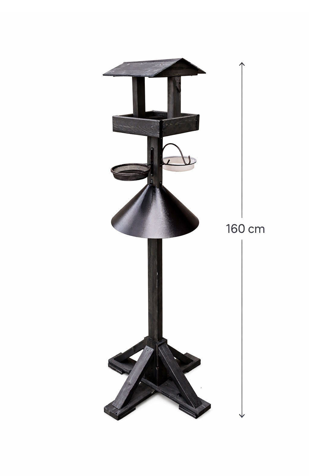 Large Wooden Bird Table Feeding Station with Squirrel Baffle Guard - Black  Freestanding Outdoor Garden Bird Feeder