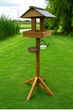Garden Wooden Bird Table & Feeder Stand with Seed Tray and Water Bath