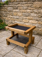 Wooden Ground Bird Feeder with Dual Mesh Platforms for Robins Blackbirds & Sparrows