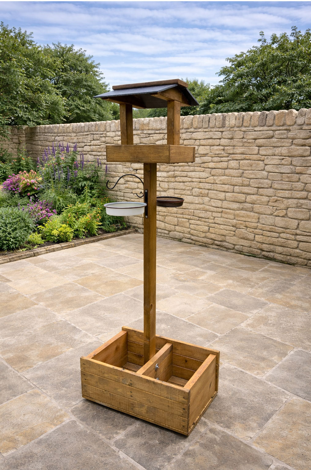 Wooden Bird Table with Plant Pot - Heavy Duty Garden Planter Feeding Station