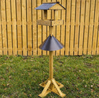 Wooden Bird Table with Squirrel Baffle - Slate Roof & Heavy Duty Stand