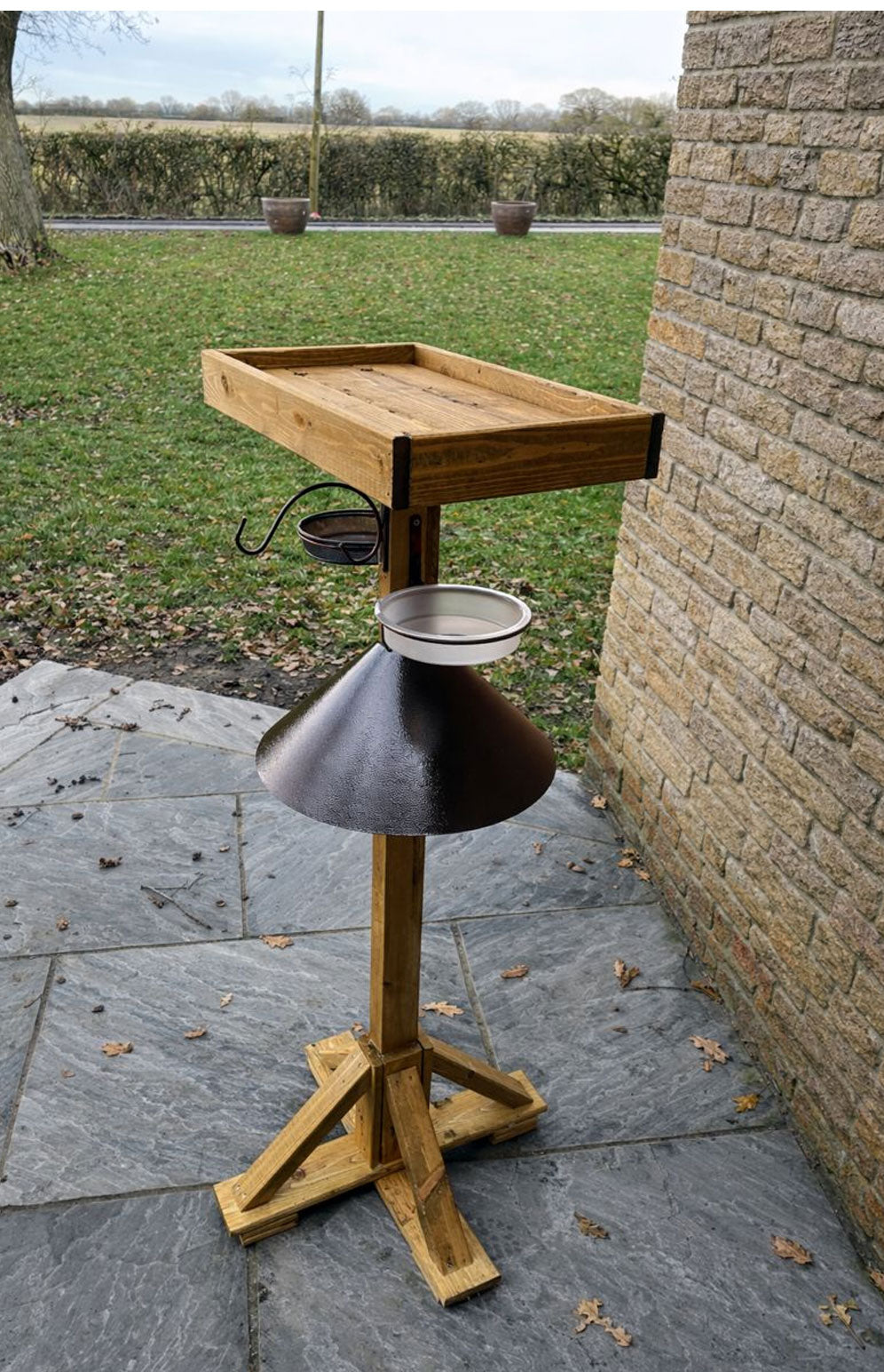 Wooden Bird Feeding Station Large Table with Metal Squirrel Baffle