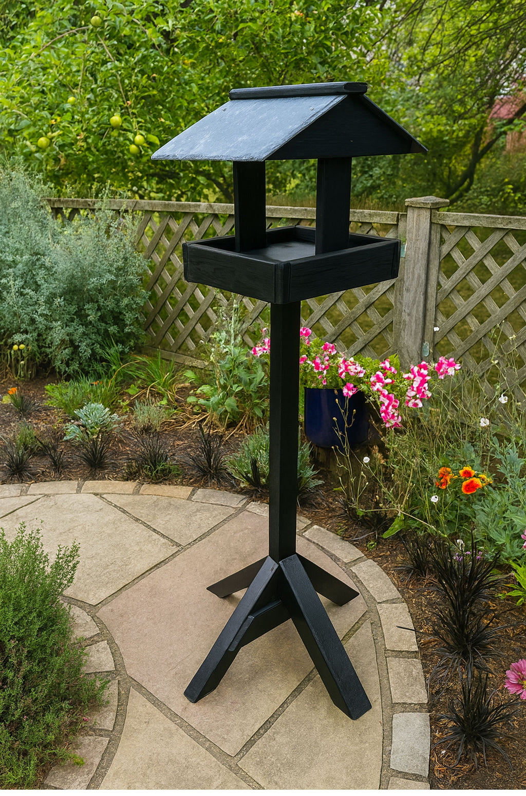 Wooden Bird Table Stand with Slate Roof - Garden Bird Feeder