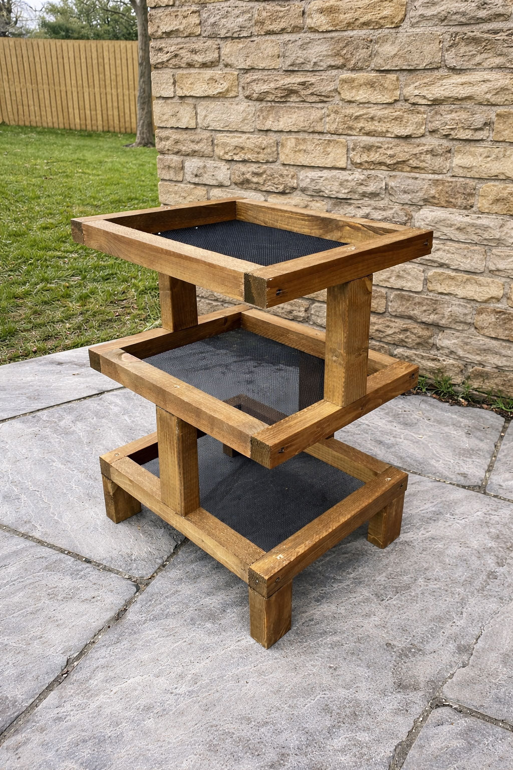 Wooden Tiered Bird Feeding Tables with Drainage Mesh - Ground Feeder for Garden Birds