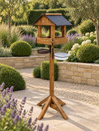 Meadows Wooden Bird Table with Black Roof, Feeding Station Trays & Bird Bath