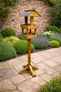 Twin Platform Wooden Bird Table with Real Slate Roof Heavy Duty Garden Wild Bird Feeding Station