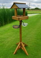 Garden Wooden Bird Table & Feeder Stand with Seed Tray and Water Bath