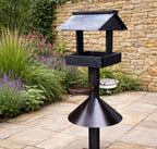 Large Wooden Bird Table Feeding Station with Squirrel Baffle Guard - Black  Freestanding Outdoor Garden Bird Feeder