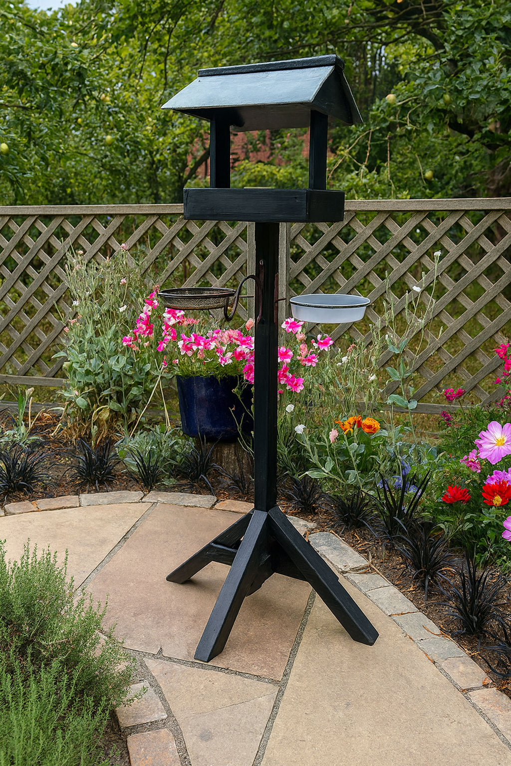 Slate Roof Wooden Bird Table with Feeding Station – Sturdy Outdoor Bird Feeder