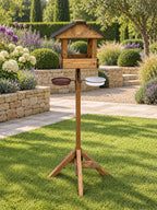 Meadows Wooden Bird Table with Black Roof, Feeding Station Trays & Bird Bath