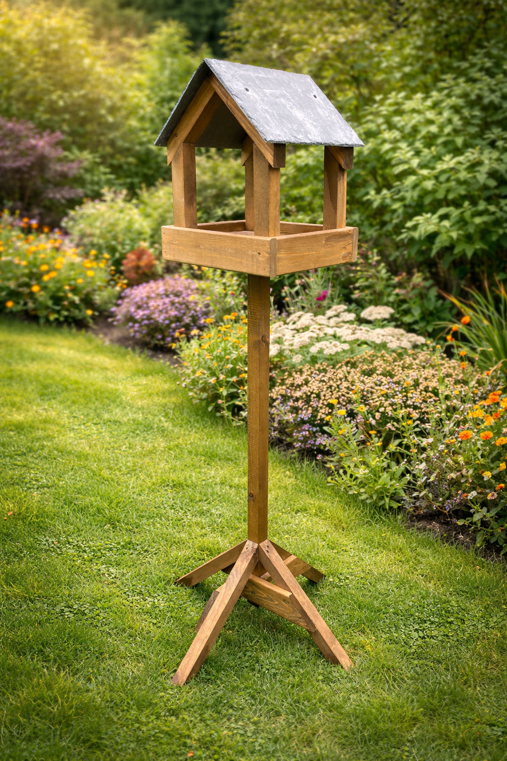 Large Garden Bird Table with Stand - Wooden Outdoor Bird Feeding Platform