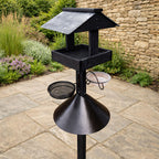 Large Wooden Bird Table Feeding Station with Squirrel Baffle Guard - Black  Freestanding Outdoor Garden Bird Feeder