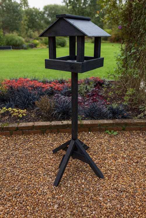 Durable Wooden Bird Table with Slate Roof & Stand for Wild Garden Birds
