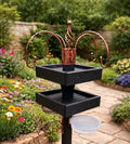 Freestanding Bird Feeding Station Heavy Duty with Dual Feeding Tables - 4 Arm Hanging Hooks - Mesh Seed Tray and Water Dish