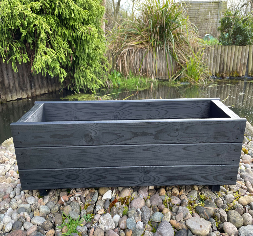 Rectangular Wooden Garden Planters – Outdoor Heavy-Duty Wooden Troughs Black